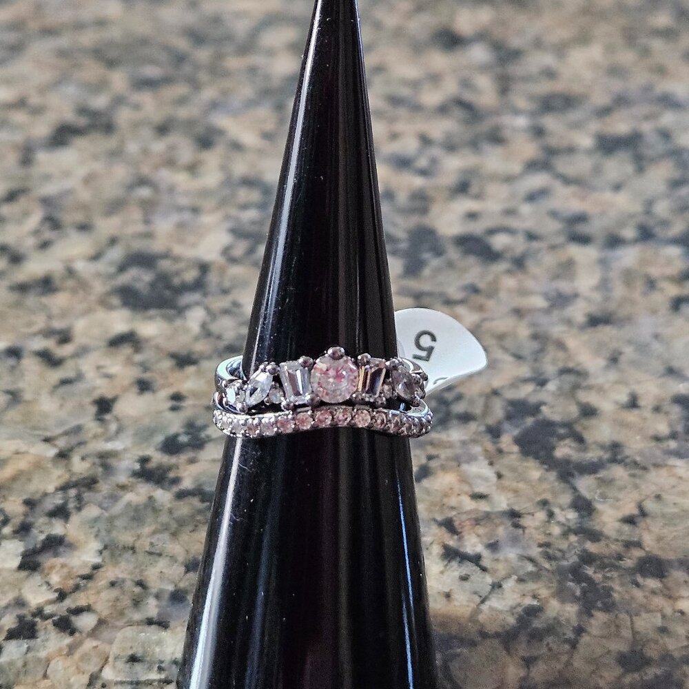 Bomb Party RBP7458 "Waves of Sparkle" Diamond Cubic Zirconia Hematite Sz 5